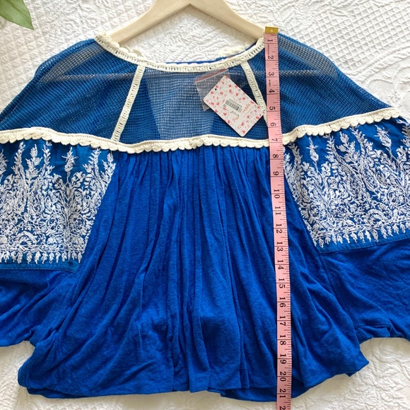 NWT Free People Carly Embroidered Top Blue XS - Picture 10 of 15
